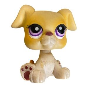 LITTLEST PET SHOP BABY SITTING BOXER PUPPY DOG WHITE TAN PURPLE EYES #437 LPS